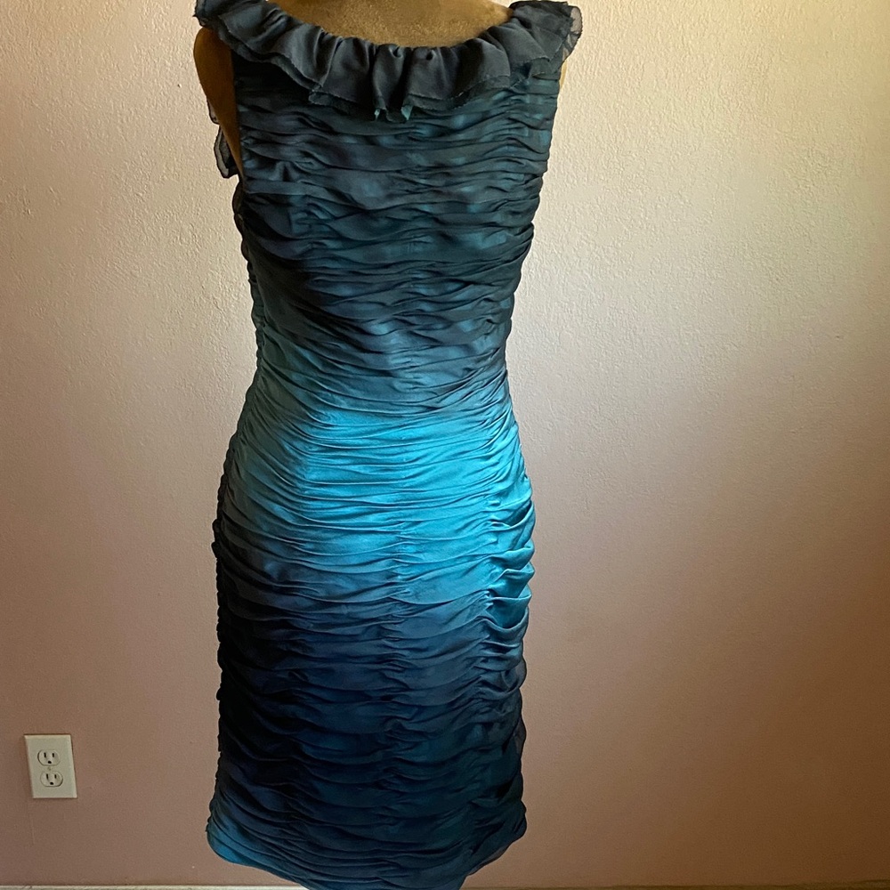 ADRIANA PAPELL Boutique Teal Ruffled Midi Dress - Picture 9 of 16